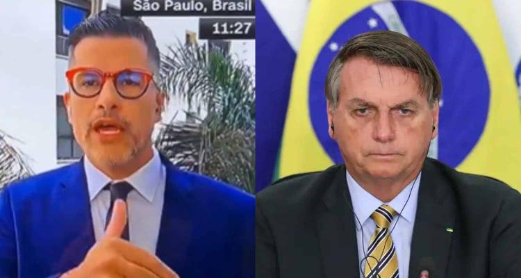 O rep�rter Nelson Garrone e o ex-presidente Jair Bolsonaro