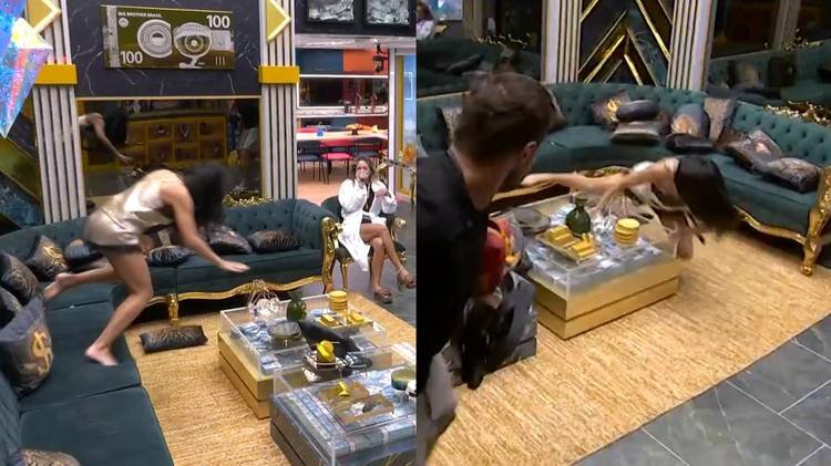 Jordana caiu enquanto dan�ava em cima do sof� nesta quarta-feira (4)