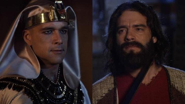 Ramsés (Sergio Marone) e Moisés (Guilherme Winter) de Os Dez Mandamentos