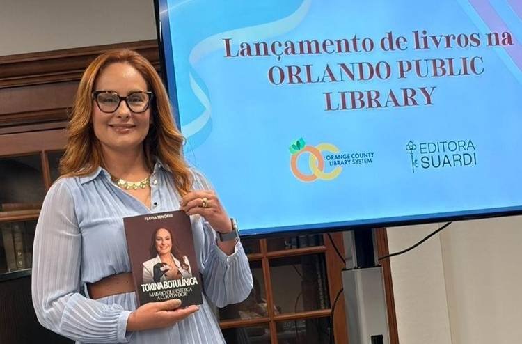 Flavia Ten�rio lan�a seu primeiro livro na biblioteca p�blica de Orlando, na Fl�rida