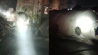 Caminh�o com cimento tomba, pega fogo e deixa feridos em Betim; confira - foto: Reprodu��o/CBMMG