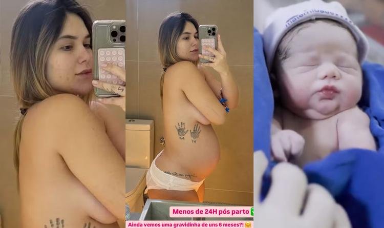 Virgínia Fonseca de fralda após nascimento do filho