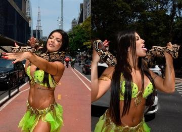 Ex-Miss Bumbum é multada após fazer dança com cobra na Avenida Paulista