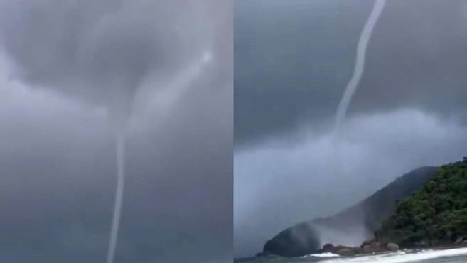 V�deo: Tromba d’�gua � registrada em praia do Rio de Janeiro