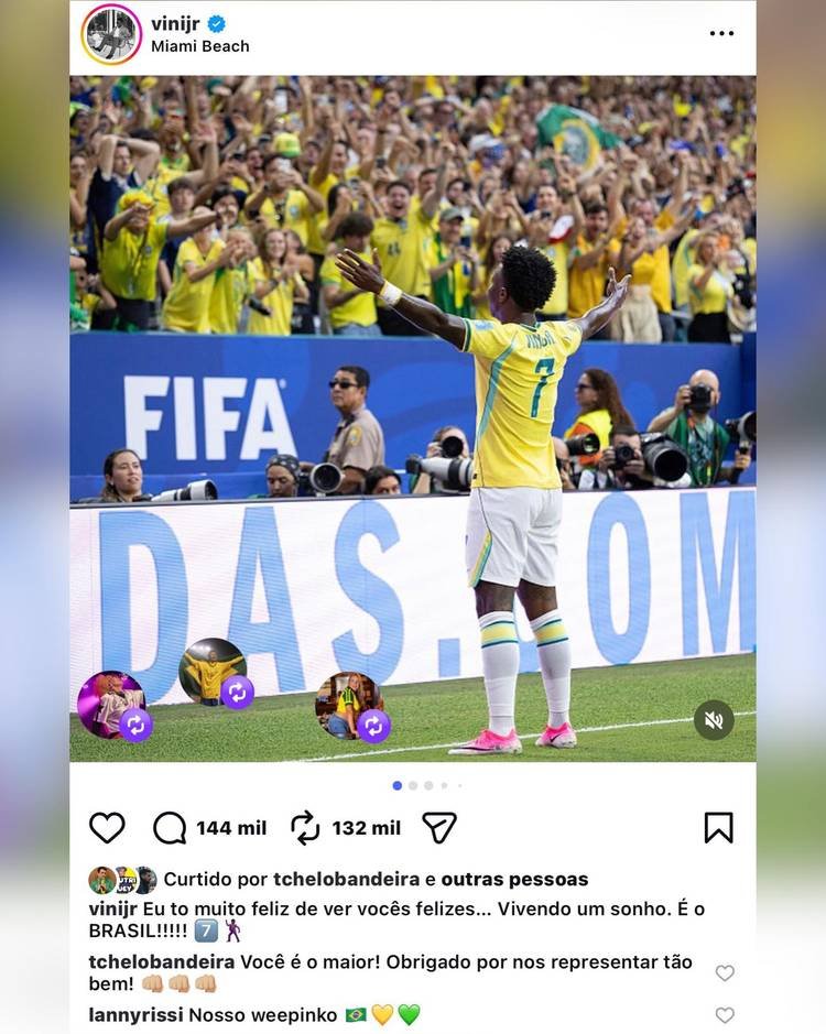 Print do post do jogador Vini Jr. no Instagram 
