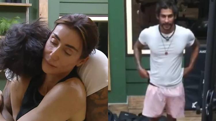 Pe�o ficou animado ao interagir com a colega de confinamento na academia da sede