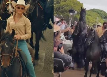 Andressa Suita se assusta com reação inesperada de cavalo e viraliza; veja
