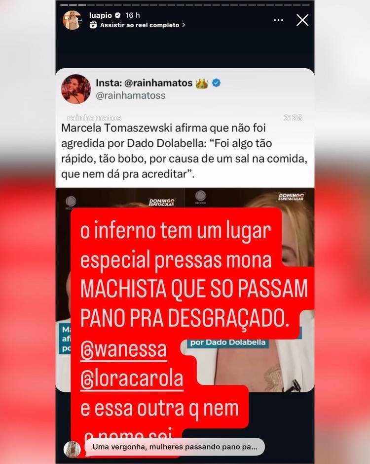 Print do story da atriz Luana Piovani 