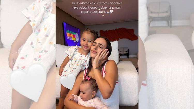 Bruna Biancardi recebe o carinho de Mavie e Mel 