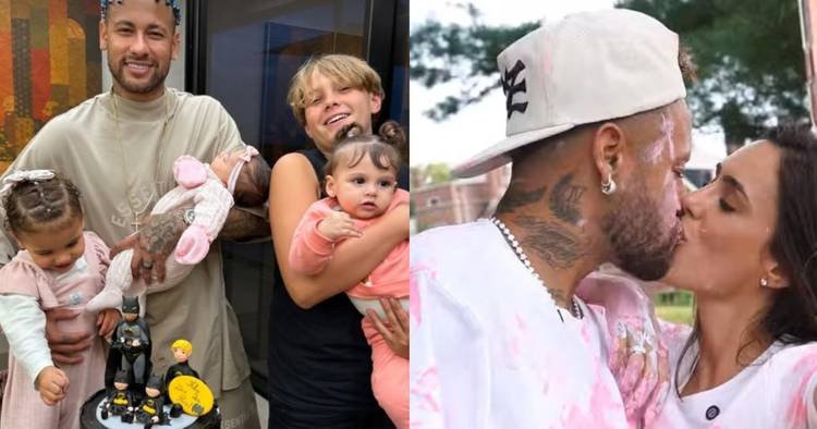 Montagem de foto com Neymar e seus filhos