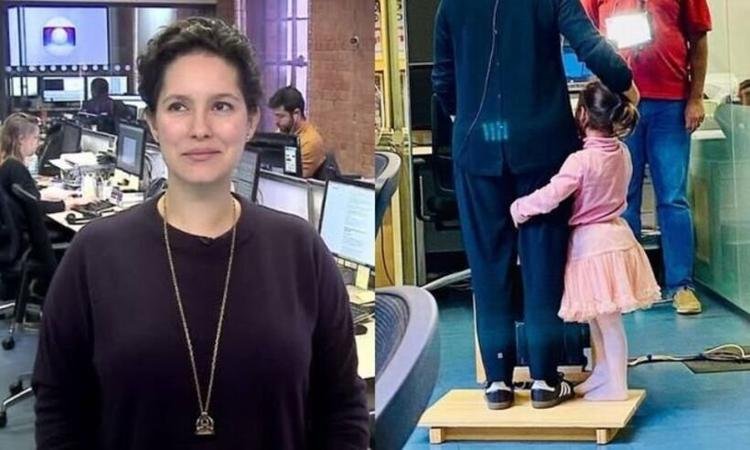 Filha de Cecilia Malan rouba a cena ao agarrar a m�e nos bastidores da televis�o