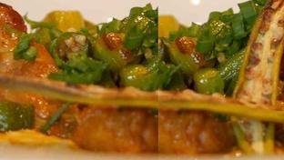 Frango com quiabo e polenta com parmes�o