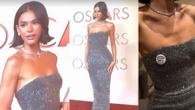 No red carpet, a atriz aposta em vestido Gucci sob medida e power bob retrô, mostrando elegância e sofisticação em cada detalhe