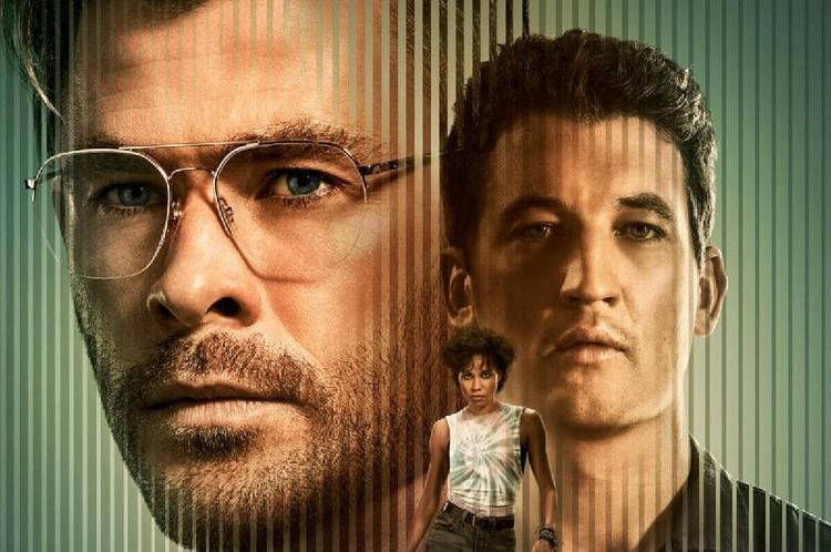 Chris Hemsworth, Miles Teller e Jurnee Smollett no p�ster de Spiderhead