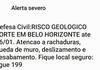Defesa Civil emite alerta para risco geol�gico forte em Belo Horizonte
