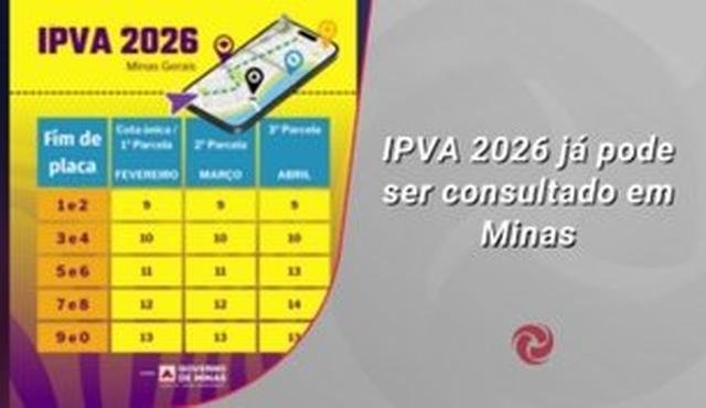 IPVA 2026 j� pode ser consultado em Minas